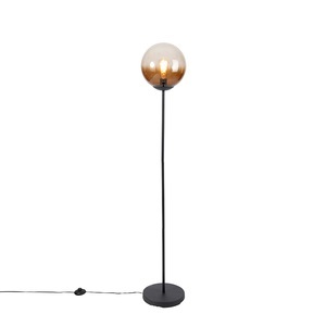 QAZQA, Art deco vloerlamp zwart met bruin glas - Pallon