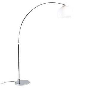 QAZQA, Moderne Bogenlampe Chrom mit weißem Schirm - Arc Basic, Moderne Bogenlampe Chrom mit weißem Schirm - Arc Basic
