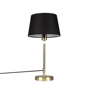 QAZQA, Tischlampe Gold / Messing mit Schirm schwarz 25 cm verstellbar - Parte, Tischlampe Gold / Messing mit Schirm schwarz 25 cm verstellbar - Parte