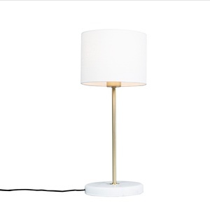 QAZQA, Messing Tischlampe mit weißem Schirm 20 cm - Kaso, 