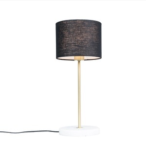 QAZQA, Messing Tischlampe mit schwarzem Schirm 20 cm - Kaso, Messing Tischlampe mit schwarzem Schirm 20 cm - Kaso