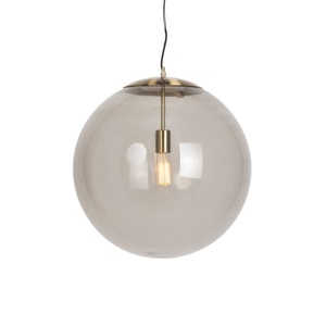 QAZQA, Moderne Hängelampe Messing mit Rauchglas 50 cm - Ball, Moderne Hängelampe Messing mit Rauchglas 50 cm - Ball