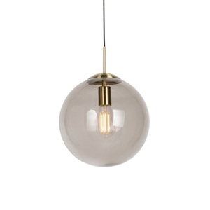 QAZQA, Moderne Hängelampe Messing mit Rauchglas 30 cm - Ball, Moderne Hängelampe Messing mit Rauchglas 30 cm - Ball