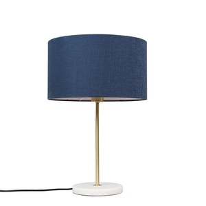 QAZQA, Messing Tischlampe mit blauem Schirm 35 cm - Kaso, Messing Tischlampe mit blauem Schirm 35 cm - Kaso
