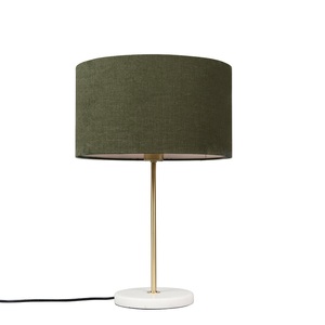 QAZQA, Messing Tischlampe mit grünem Schirm 35 cm - Kaso, 