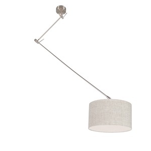 QAZQA, Hängelampe Stahl mit Schirm 35 cm grau verstellbar - Blitz I, Hängelampe Stahl mit Schirm 35 cm grau verstellbar - Blitz I