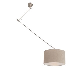 QAZQA, Hängelampe Stahl mit Schirm 35 cm taupe verstellbar - Blitz I, Hängelampe Stahl mit Schirm 35 cm taupe verstellbar - Blitz I