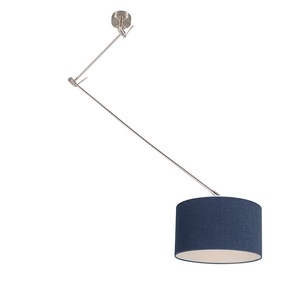 QAZQA, Hängelampe Stahl mit Schirm 35 cm blau verstellbar - Blitz I, Hängelampe Stahl mit Schirm 35 cm blau verstellbar - Blitz I