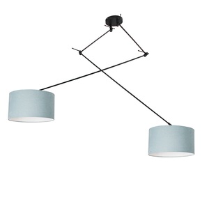 QAZQA, Hängelampe schwarz mit zwei Lampenschirmen 35 cm mineral blau verstellbar - Blitz II