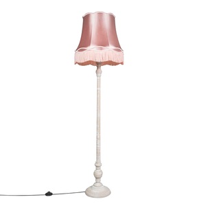 QAZQA, Retro Stehlampe grau mit rosa Oma Schatten - Classico