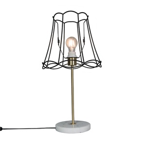 QAZQA, Retro Tischlampe Messing mit Granny-Lampenschirm schwarz 30 cm - Kaso