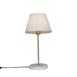 QAZQA, Retro Tischlampe Messing mit Plissee Schirm Creme 25 cm - Kaso, Retro Tischlampe Messing mit Plissee Schirm Creme 25 cm - Kaso