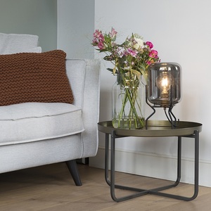 QAZQA, Design Tischlampe schwarz mit Rauchglas - Bliss, Design Tischlampe schwarz mit Rauchglas - Bliss
