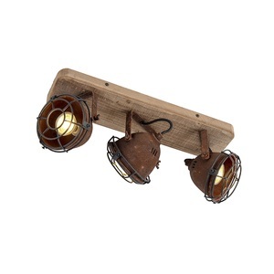 QAZQA, Industriestrahler rostbraun mit Holz kippbar 3-Licht - Gina