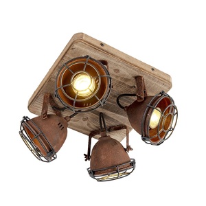 QAZQA, Industriestrahler rostbraun mit Holz kippbar 4-Licht - Gina