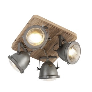 QAZQA, Industriespot Stahl mit Holz kippbar 4-Licht - Emado, Industriespot Stahl mit Holz kippbar 4-Licht - Emado