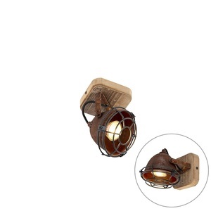 QAZQA, Industriespot rostbraun mit Holz kippbar - Gina, Industriespot rostbraun mit Holz kippbar - Gina