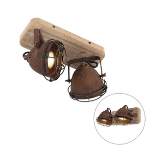 QAZQA, Industriestrahler rostbraun mit Holz kippbar 2-Licht - Gina