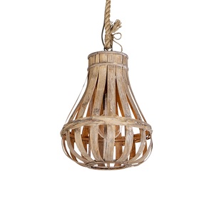 QAZQA, Ländliche Pendelleuchte Holz mit Seil 34cm - Excalibur, Ländliche Pendelleuchte Holz mit Seil 34cm - Excalibur