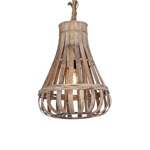 QAZQA, Ländliche Pendelleuchte Holz mit Seil 44cm - Excalibur, Ländliche Pendelleuchte Holz mit Seil 44cm - Excalibur