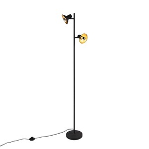 QAZQA, Design Stehleuchte schwarz mit Gold 2-Licht - Avril