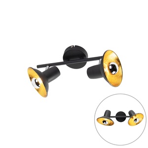 QAZQA, Design Wand- und Deckenstrahler schwarz mit 2 goldenen Lichtern - Avril, Design Wand- und Deckenstrahler schwarz mit 2 goldenen Lichtern - Avril