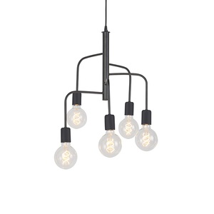 QAZQA, Moderne Pendelleuchte schwarz mit 5 Lichtquellen - Facile