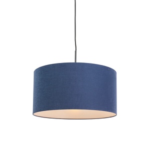 QAZQA, Moderne Pendelleuchte schwarz mit antikblauem Lampenschirm 50 cm - Combi 1