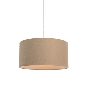 QAZQA, Ländliche Hängelampe weiß mit beigem Schirm 50 cm - Combi 1, Ländliche Hängelampe weiß mit beigem Schirm 50 cm - Combi 1