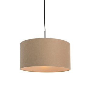 QAZQA, Ländliche Hängelampe schwarz mit beigem Schirm 50 cm - Combi 1
