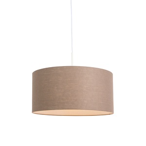 QAZQA, Ländliche Hängelampe weiß mit braunem Schirm 50 cm - Combi 1, Ländliche Hängelampe weiß mit braunem Schirm 50 cm - Combi 1