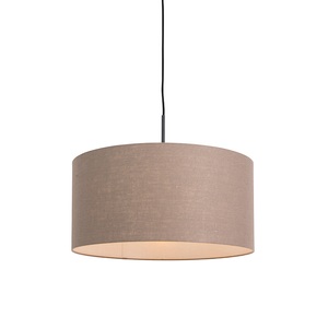 QAZQA, Ländliche Hängelampe schwarz mit braunem Schirm 50 cm - Combi 1