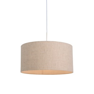 QAZQA, Ländliche Hängelampe weiß mit beigem Schirm 50 cm - Combi 1, Ländliche Hängelampe weiß mit beigem Schirm 50 cm - Combi 1