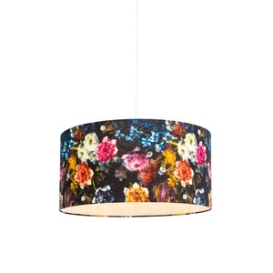 QAZQA, Romantische Hängelampe weiß mit Blumenschirm 50 cm - Combi 1, Romantische Hängelampe weiß mit Blumenschirm 50 cm - Combi 1