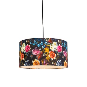 QAZQA, Romantische Hängelampe schwarz mit Blumenschirm 50 cm - Combi 1
