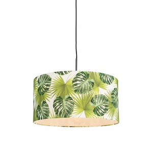 QAZQA, Botanische Hängelampe schwarz mit Blattschirm 50cm - Combi 1