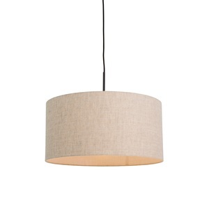 QAZQA, Ländliche Hängelampe schwarz mit beigem Schirm 50 cm - Combi 1