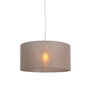QAZQA, Ländliche Hängelampe weiß mit taupe Schirm 50 cm - Combi 1, Ländliche Hängelampe weiß mit taupe Schirm 50 cm - Combi 1
