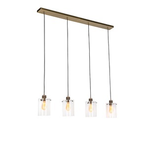 QAZQA, Skandinavische Hängelampe Bronze mit Glas 4-Licht - Kuppel, Skandinavische Hängelampe Bronze mit Glas 4-Licht - Kuppel