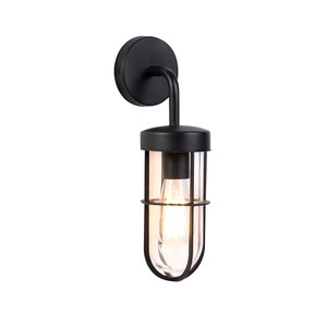 QAZQA, Country Wandleuchte schwarz mit Glas - Elza, Country Wandleuchte schwarz mit Glas - Elza