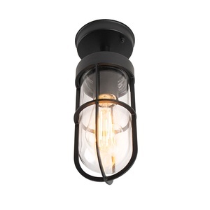 QAZQA, Country Exterior Deckenleuchte schwarz mit Glas IP44 - Elza