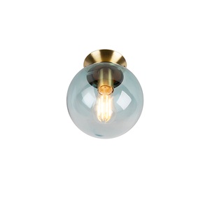QAZQA, Art Deco Deckenleuchte Messing mit blauem Glas - Pallon