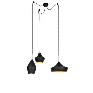 QAZQA, Set mit 3 skandinavischen Hängelampen schwarz mit Gold - Depeche, Set mit 3 skandinavischen Hängelampen schwarz mit Gold - Depeche