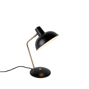 QAZQA, Retro Tischlampe schwarz mit Bronze - Milou, Retro Tischlampe schwarz mit Bronze - Milou