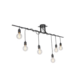 QAZQA, Moderne Pendelleuchte schwarz mit 6 Lichtquellen und verdrehtem Kabel - Facile
