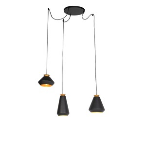 QAZQA, Moderne Hängelampe 3-Licht schwarz mit Gold - Mia, Moderne Hängelampe 3-Licht schwarz mit Gold - Mia