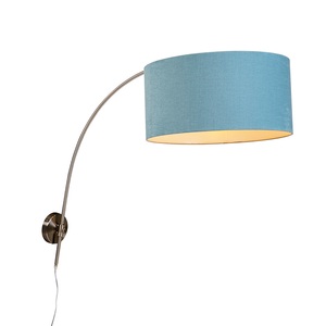 QAZQA, Wandbogenlampe Stahl mit Schatten blau 50/50/25 einstellbar