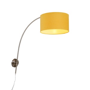 QAZQA, Stahlwandbogenlampe mit gelbem Schirm 35/35/20 einstellbar