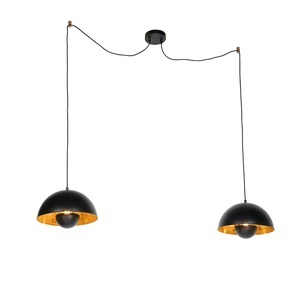 QAZQA, Industrielle Hängelampen schwarz mit 2 goldenen Lichtern - Magna Eglip, Industrielle Hängelampen schwarz mit 2 goldenen Lichtern - Magna Eglip