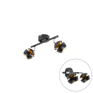 QAZQA, Moderner Spot 2-Flammig schwarz mit goldener Innenseite - Buell Deluxe, Moderner Spot 2-Flammig schwarz mit goldener Innenseite - Buell Deluxe